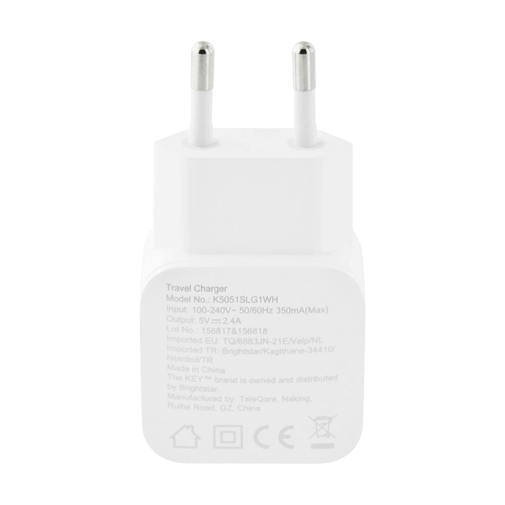 KEY Power 12W Vægoplader m. USB-A - med Lightning Kabel - Hvid