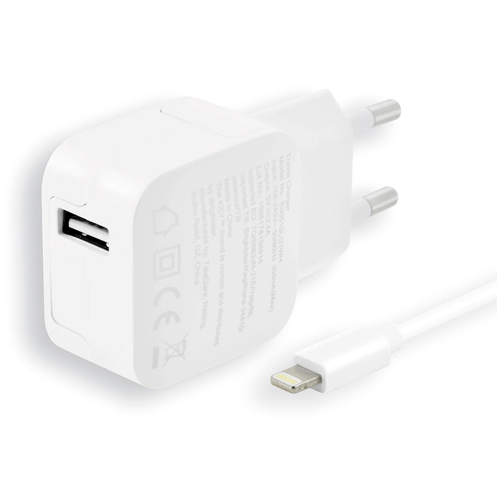 KEY Power 12W Vægoplader m. USB-A - med Lightning Kabel - Hvid