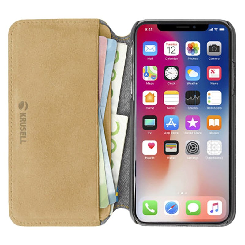 Krusell Broby Slim Wallet iPhone XS/X Ruskind Flip Cover - Beige