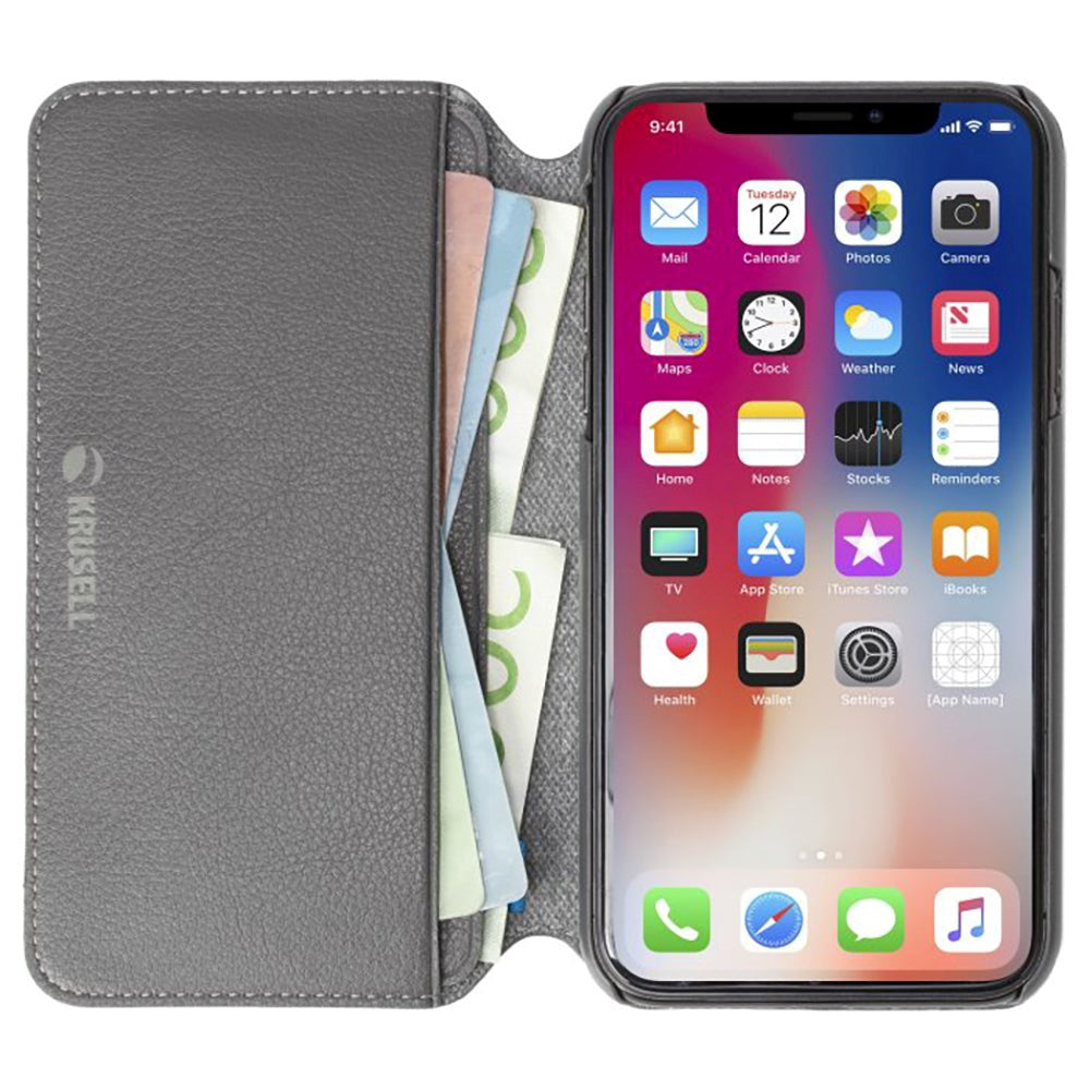 Krusell Pixbo 4 Card FolioCase iPhone Xs Max Læder Flip Cover - Grå