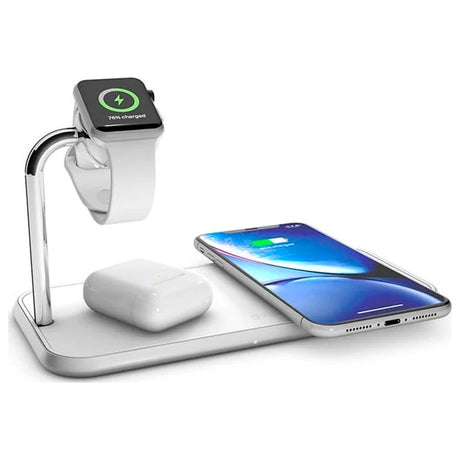 ZENS Triple Alu. Lader Qi Trådløs 20W (5W + 7.5W + 10W) Oplader Til iPhone & Apple Watch - Hvid