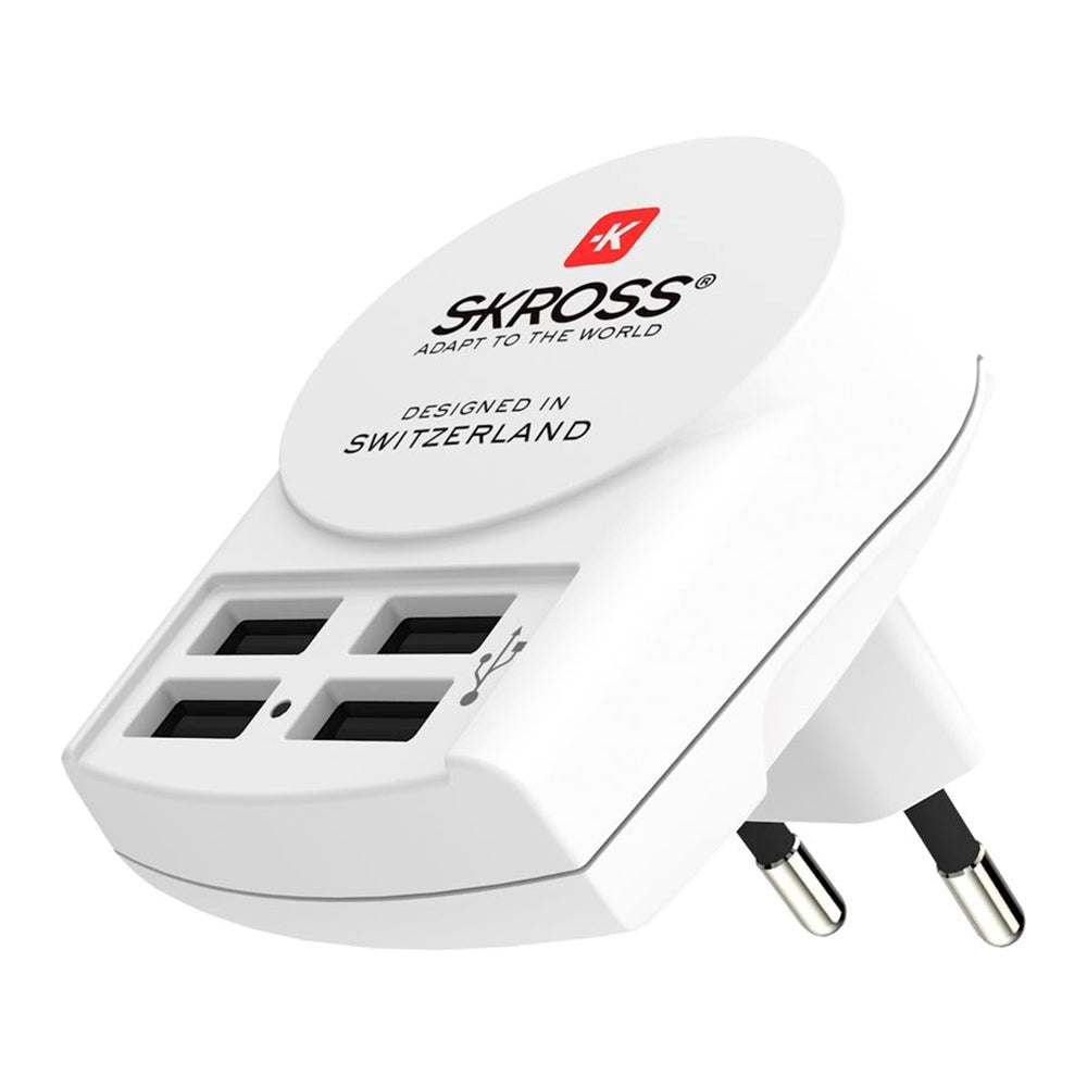 Skross Vægoplader m. 4 x USB-A 24W - Hvid