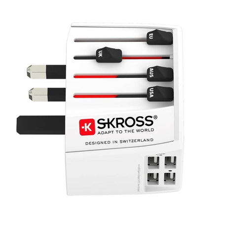 Rejseadapter Skross MUV World m. 4 x USB-A - Hvid