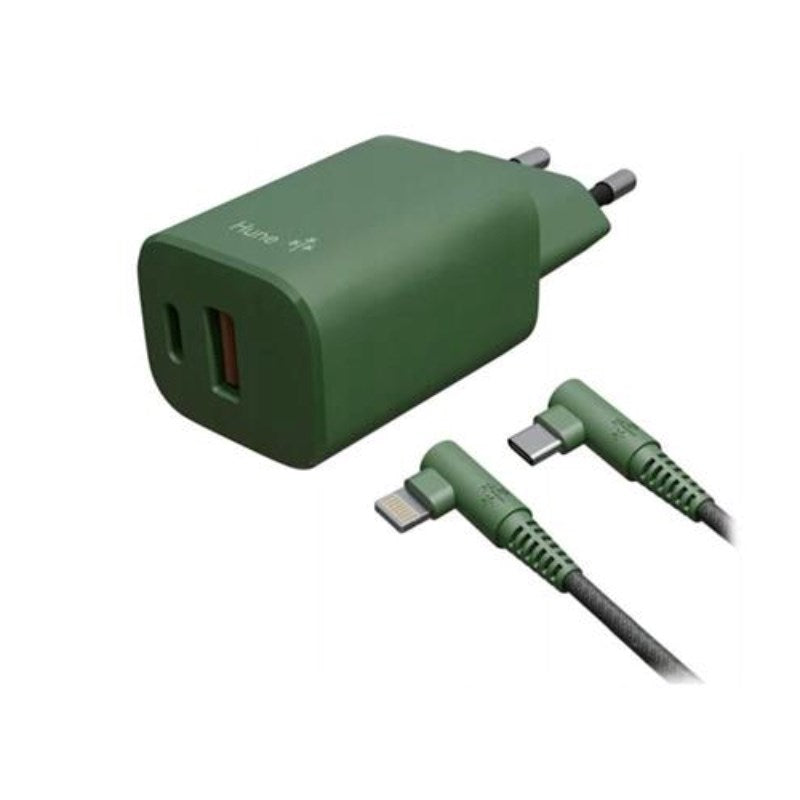 Hune Kit inkl. 1 x 20W Vægoplader (USB-C & USB-A) & USB-C til Lightning (1.2m) - Grøn