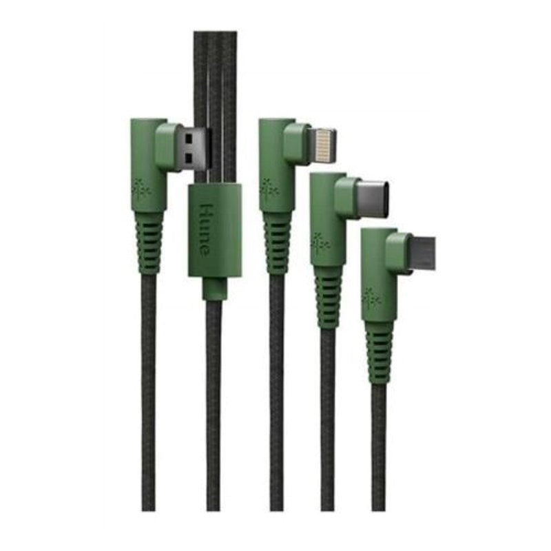 Hune Hiedra 3-i-1 USB-A Multikabel m. 1 x USB-C & 1 x Lightning & 1 x MicroUSB - 1.2m - Grøn