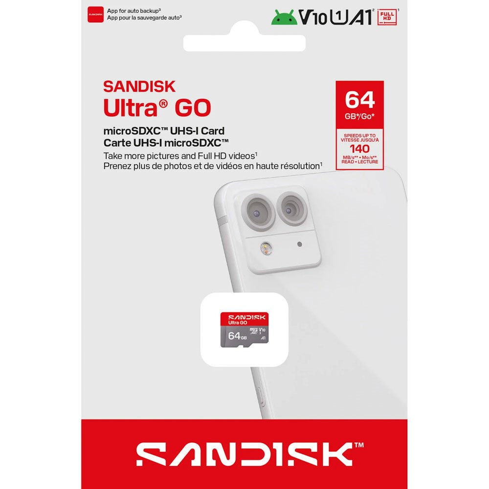 SanDisk 64GB Micro SD Ultra Go Hukommelseskort - Rød / Grå