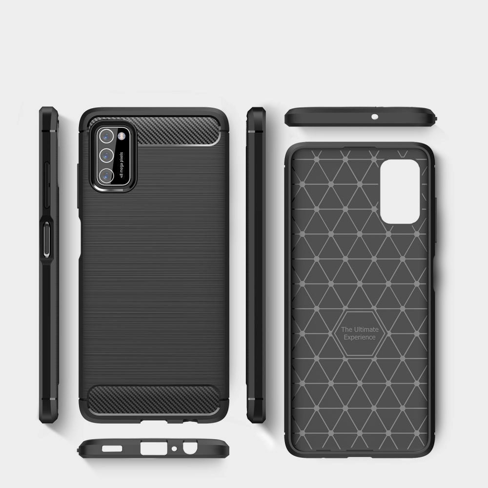 Samsung Galaxy A03s Tech-Protect Fleksibelt Plastik Carbon Bagside Cover - Sort