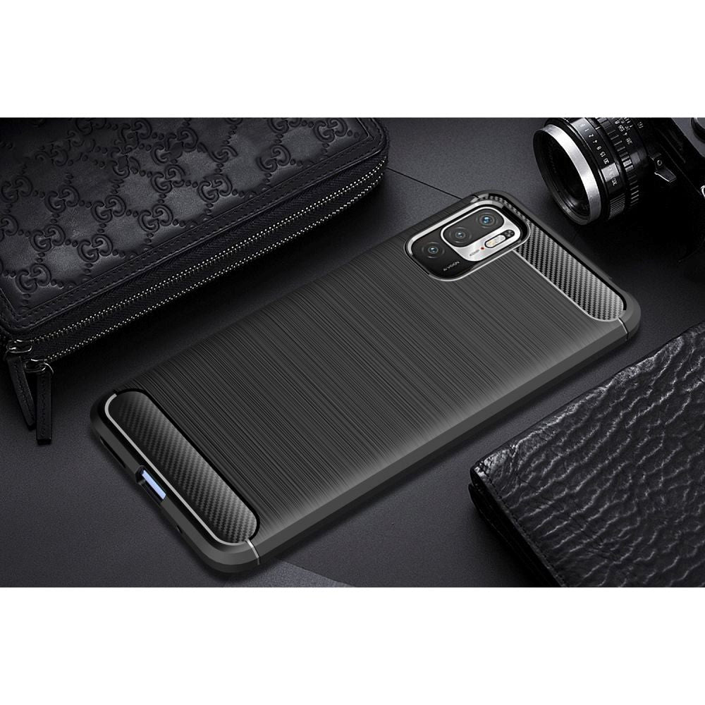 Xiaomi Poco M3 pro 5G / Redmi Note 10 5G Tech-Protect Fleksibelt Plastik Carbon Bagside Cover - Sort