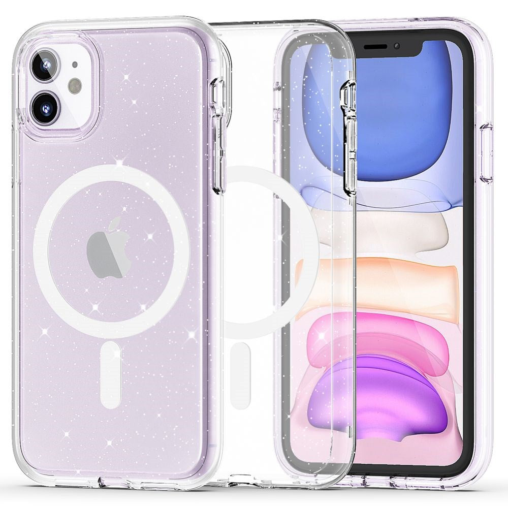 iPhone 11 Tech-Protect Flexair Hybrid Glitter Bagside Cover - MagSafe Kompatibel - Gennemsigtig