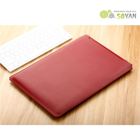 SOYAN MacBook / Laptop 12" (30cm x 22cm x 3mm) Læder Sleeve med musemåtte - Vin Rød