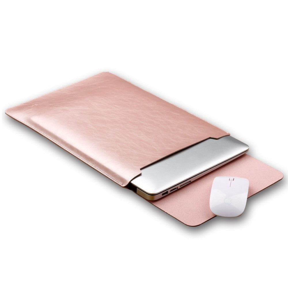 SOYAN MacBook / Laptop 12" (30cm x 22cm x 3mm) Læder Sleeve med musemåtte - Rose Gold