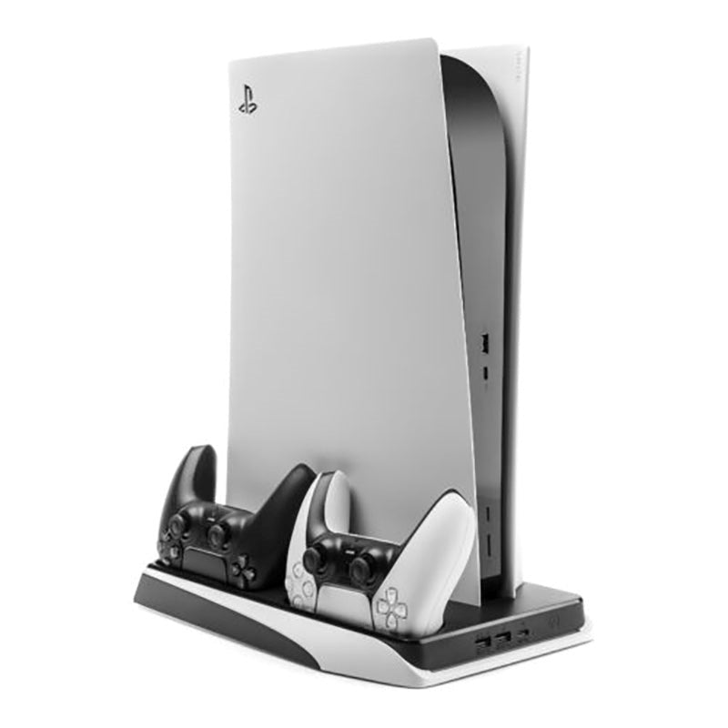 PS5 Stander m. Køling / 2 x USB-A / 2 x PS5 Controller Ladepladser - Hvid / Sort (DEMO)