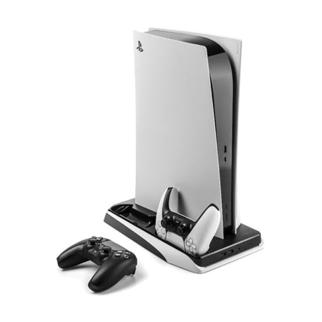 PS5 Stander m. Køling / 2 x USB-A / 2 x PS5 Controller Ladepladser - Hvid / Sort (DEMO)