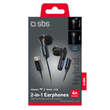 SBS Hybrid 2-i-1 Høretelefoner - med / uden Ledning - USB-C - Sort