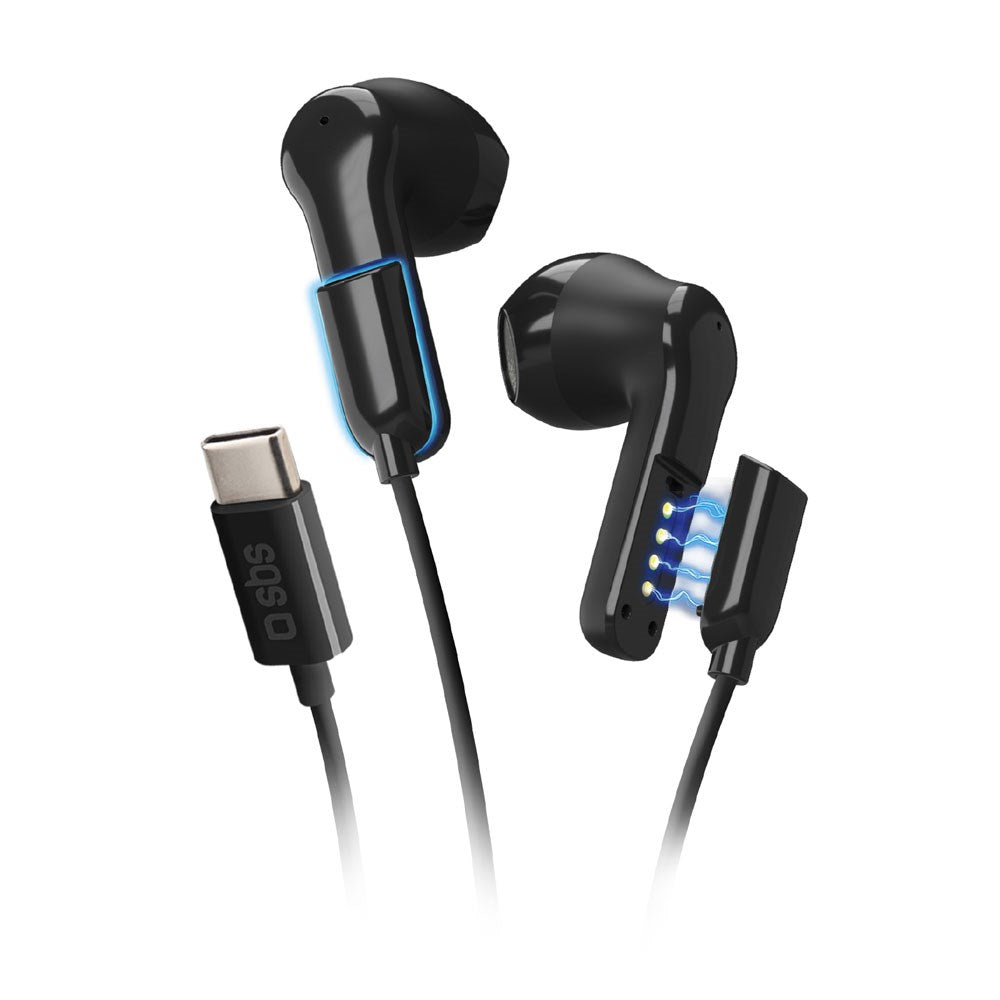 SBS Hybrid 2-i-1 Høretelefoner - med / uden Ledning - USB-C - Sort
