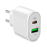 SBS 20W Hurtig Vægoplader m. USB-C PD & USB-A AFC - Hvid