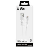 SBS USB-A til Lightning Kabel - 3 Meter - MFI - 480 Mbit/s - Hvid