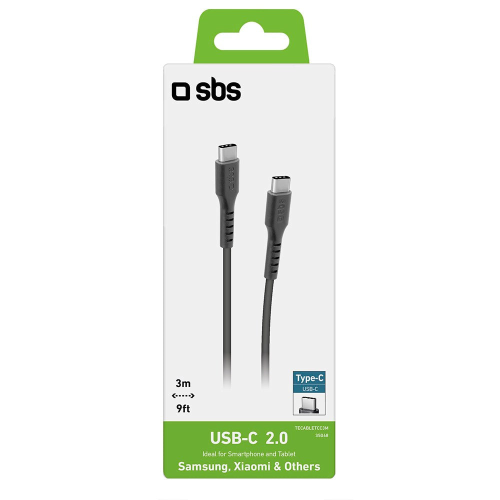 SBS USB-C til USB-C Kabel - 3 Meter - 25W (PD) - Sort