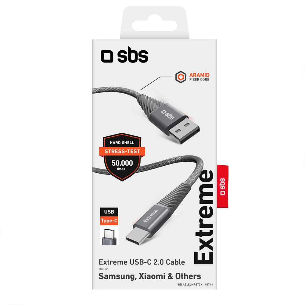 SBS Extreme Collection USB-A til USB-C Flettet Aramid Fiber Kabel - 1.5 Meter - 480 Mbit/s - Sort