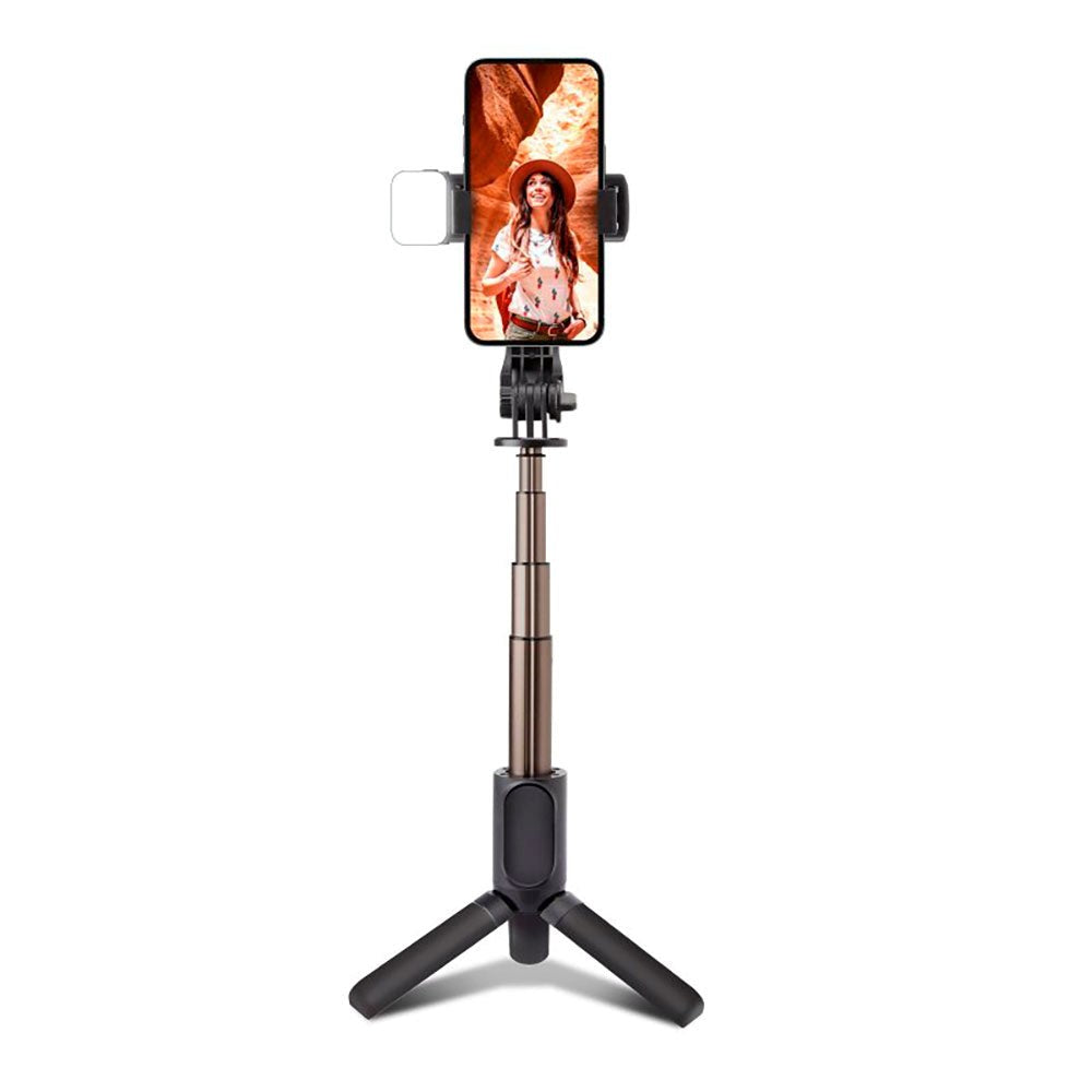 SBS Selfie Stick m. Indbygget LED & Tripod - Max Mobil: 60 - 95mm - Sort