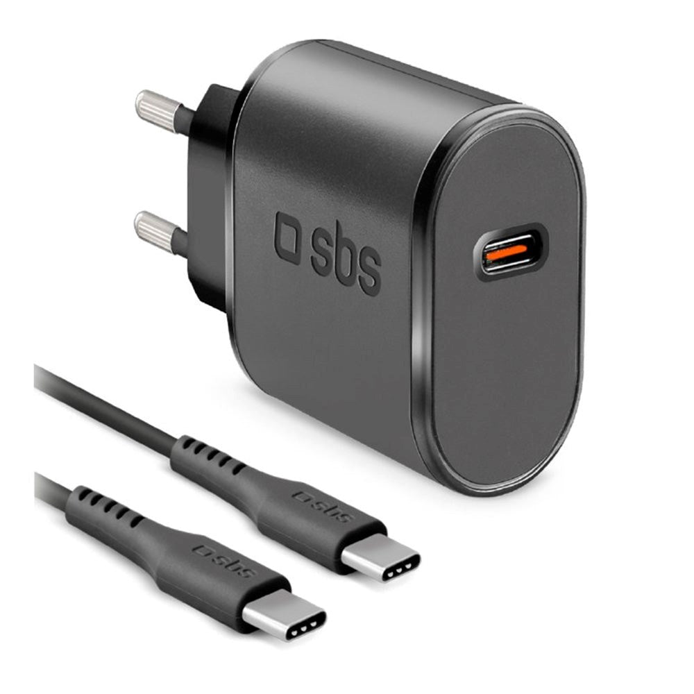 SBS 15W Vægoplader Kit m. USB-C AFC & USB-C Kabel - Sort