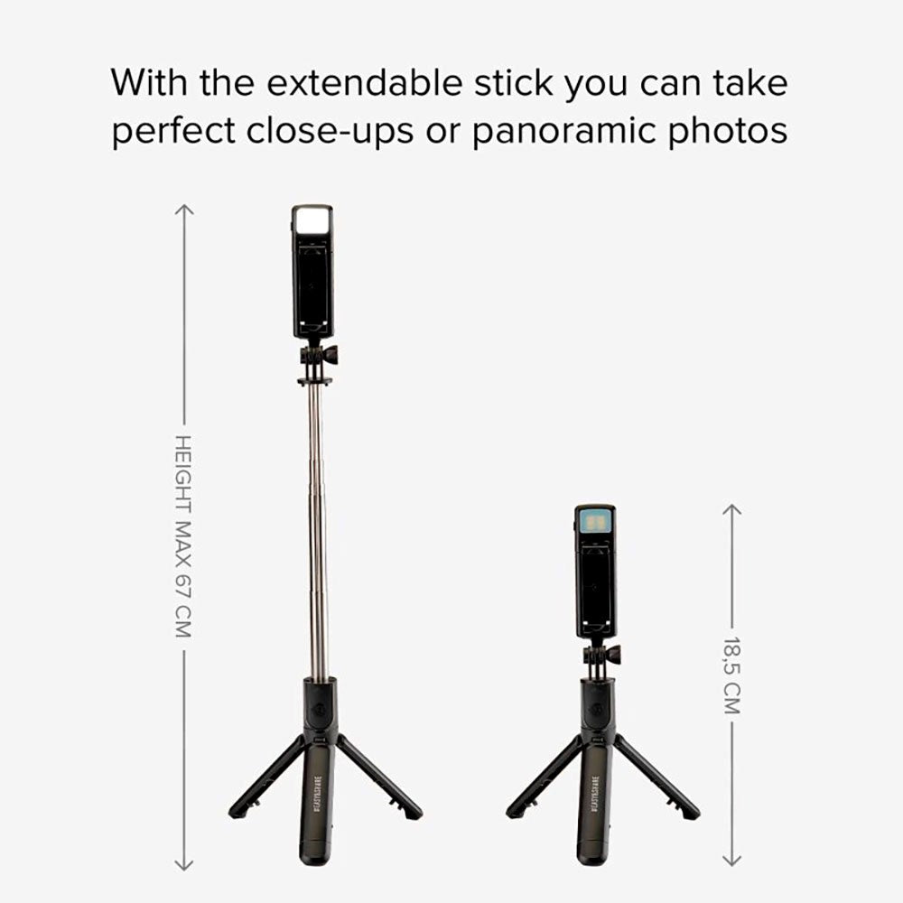 SBS Universal Selfie Stick m. Indbygget LED & Tripod - Max Mobil: 60 - 90mm - Sort