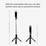 SBS Universal Selfie Stick m. Indbygget LED & Tripod - Max Mobil: 60 - 90mm - Sort