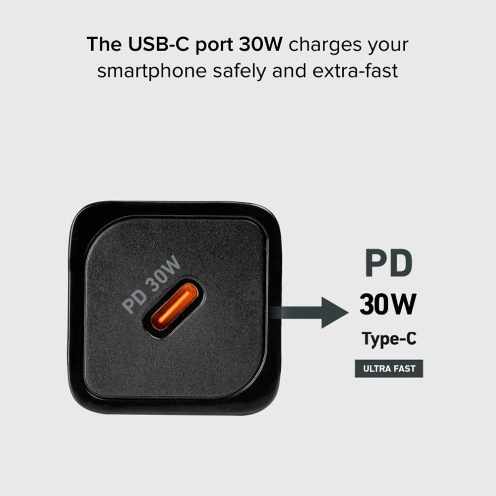 SBS NanoTube 30W GaN Vægoplader m. USB-C PD - Sort