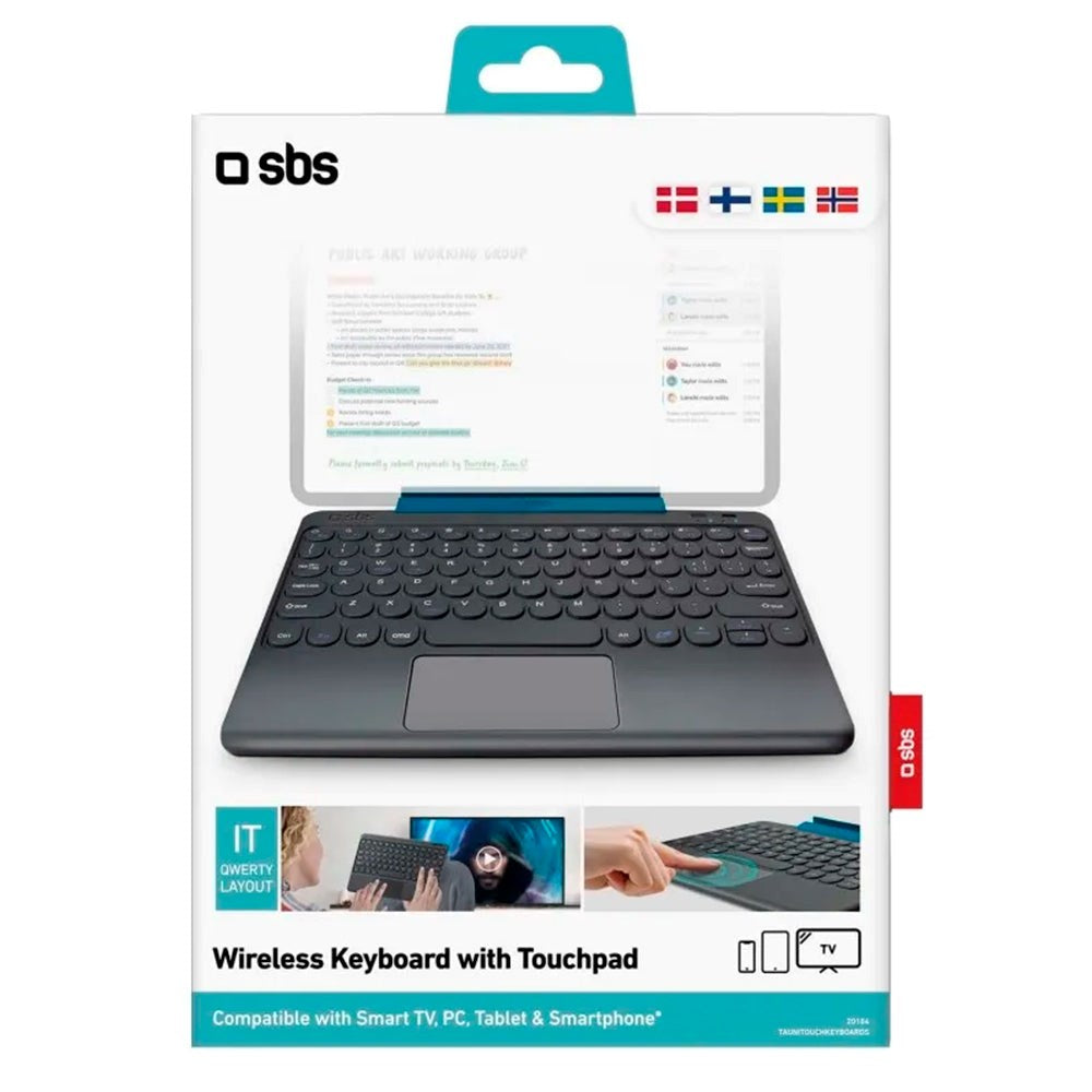 SBS Trådløst Bluetooth Tastatur m. Indbygget Touchpad - Dansk Tastatur - Sort