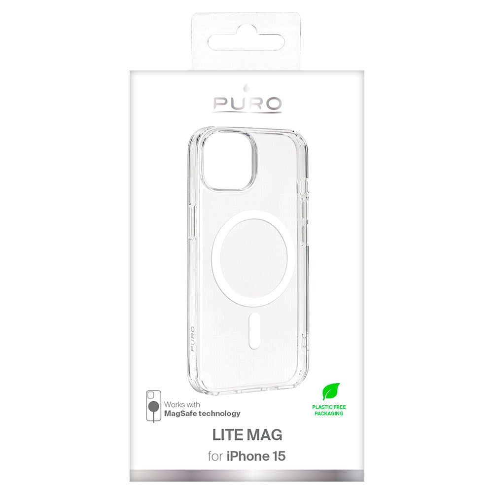 iPhone 15 Puro Lite Mag Bagside Cover - MagSafe Kompatibel - Gennemsigtig / Hvid