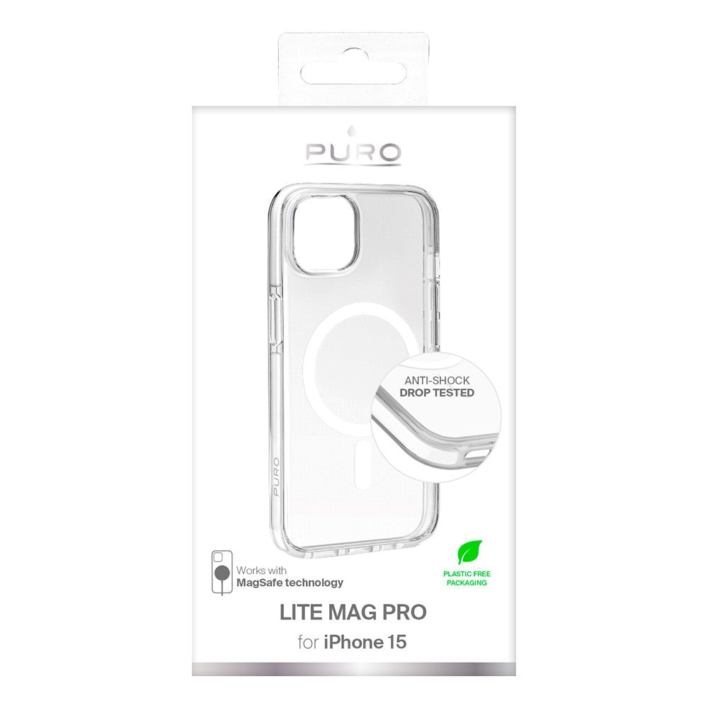 iPhone 15 Puro Lite Mag Pro Bagside Cover - MagSafe Kompatibel - Gennemsigtig / Hvid