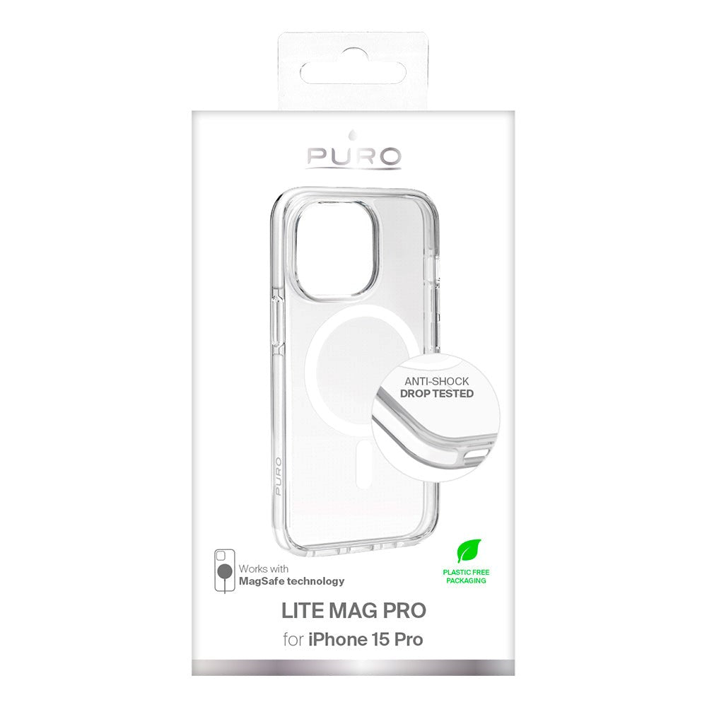 iPhone 15 Pro Puro Lite Mag Pro Bagside Cover - MagSafe Kompatibel - Gennemsigtig / Hvid