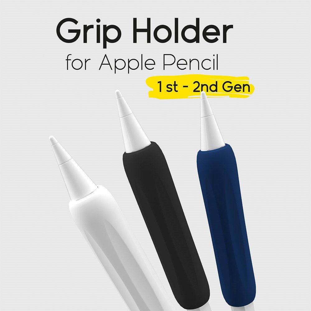 doodroo Silikone Holder til Apple Pencil 1 & 2 Gen. - 3-Pak - Sort / Hvid / Blå