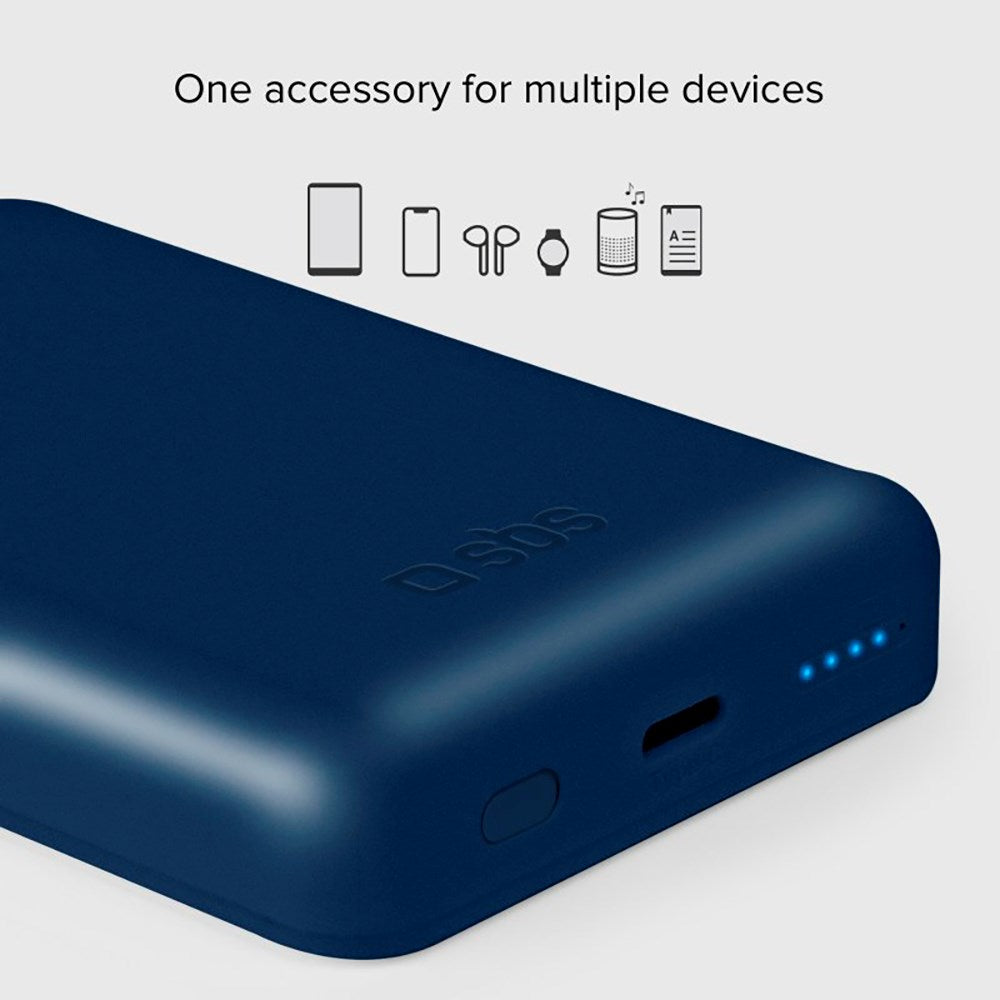 SBS Mag 5000 mAh PowerBank m. USB-C & Trådløs Opladning - Blå