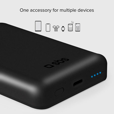 SBS Mag 5000 mAh PowerBank m. USB-C & Trådløs Opladning - Sort