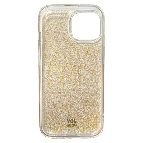 iPhone 15 Joy Case Hybrid Glitter Bagside Cover - Gennemsigtig / Guld