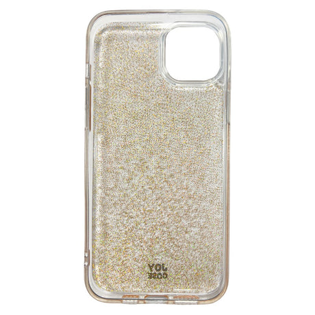 iPhone 15 Plus Joy Case Hybrid Glitter Bagside Cover - Gennemsigtig / Guld