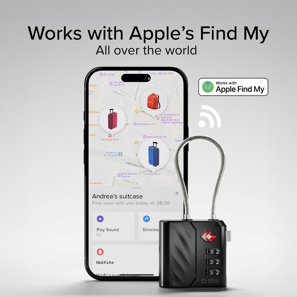 TSA-Hængelås - GPS & Bluetooth Sporingsenhed - Apple FindMy - Sort