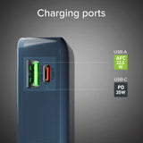 20W LCD PowerBank m. 1x USB-A & 1x USB-C - SBS - 10.000 mAh - Indbygget USB-C Kabel - Blå