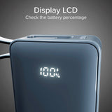 20W LCD PowerBank m. 1x USB-A & 1x USB-C - SBS - 10.000 mAh - Indbygget USB-C Kabel - Blå