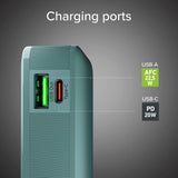 20W LCD PowerBank m. 1x USB-A & 1x USB-C - SBS - 10.000 mAh - Indbygget USB-C Kabel - Lyseblå