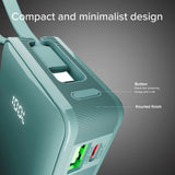 20W LCD PowerBank m. 1x USB-A & 1x USB-C - SBS - 10.000 mAh - Indbygget USB-C Kabel - Lyseblå