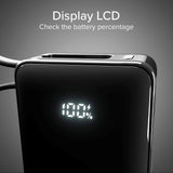 20W LCD PowerBank m. 1x USB-A & 1x USB-C - SBS - 10.000 mAh - Indbygget USB-C Kabel - Sort