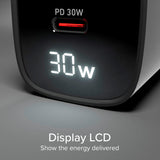 SBS - 30W - LCD Vægoplader - 1x USB-A & 1x USB-C - Sort