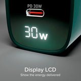 SBS - 30W - LCD Vægoplader - 1x USB-A & 1x USB-C - Grøn