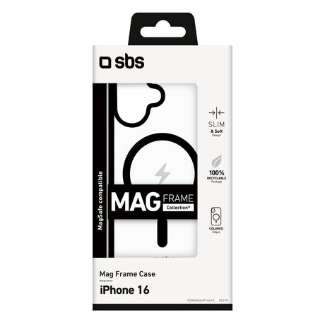 SBS Mag Frame iPhone 16 Bagside Cover - MagSafe Kompatibel - Gennemsigtig / Sort