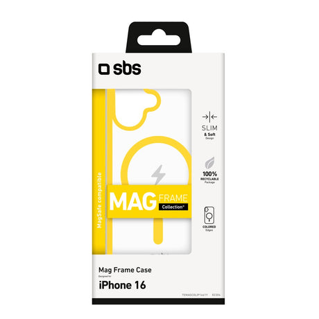 SBS Mag Frame iPhone 16 Bagside Cover - MagSafe Kompatibel - Gennemsigtig / Gul