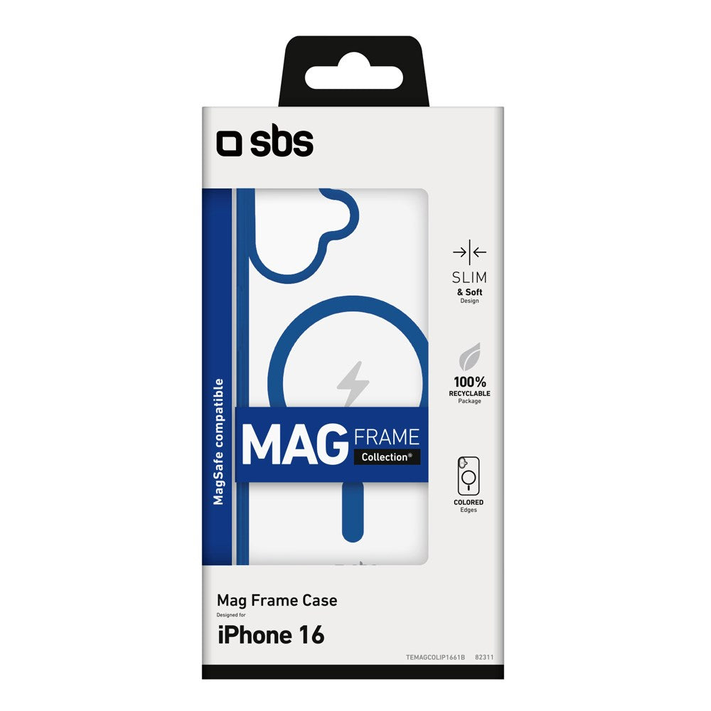 SBS Mag Frame iPhone 16 Bagside Cover - MagSafe Kompatibel - Gennemsigtig / Blå