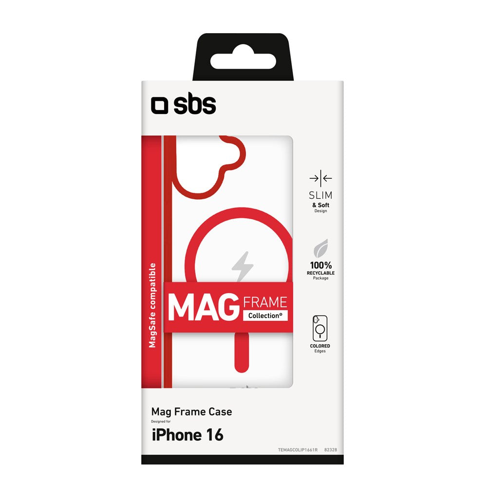 SBS Mag Frame iPhone 16 Bagside Cover - MagSafe Kompatibel - Gennemsigtig / Rød