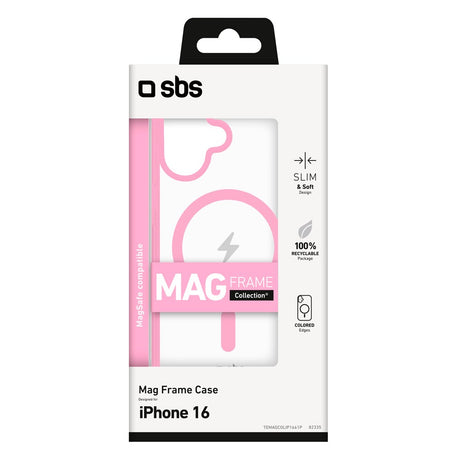 SBS Mag Frame iPhone 16 Bagside Cover - MagSafe Kompatibel - Gennemsigtig / Lyserød